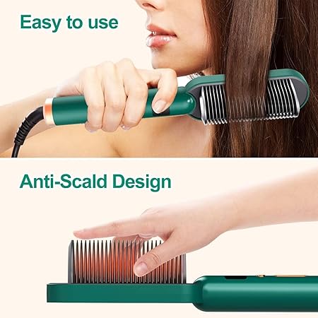 2 in 1 Ceramic Hair Straightener Brush for Women
